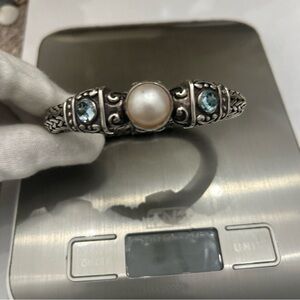 Bali Silver Bracelet with Pearl and Blue Gems